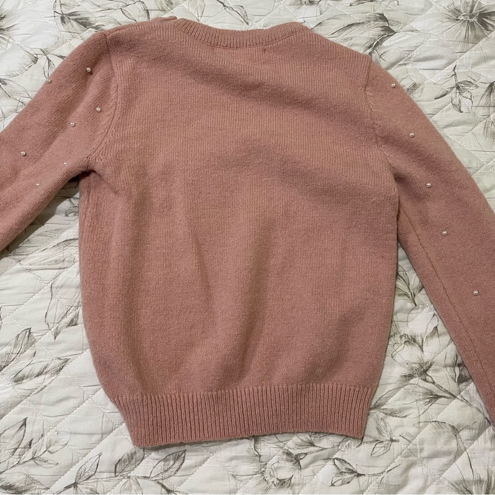 Women's Pink Sweater with Pearl Accents - Picture 4 of 4